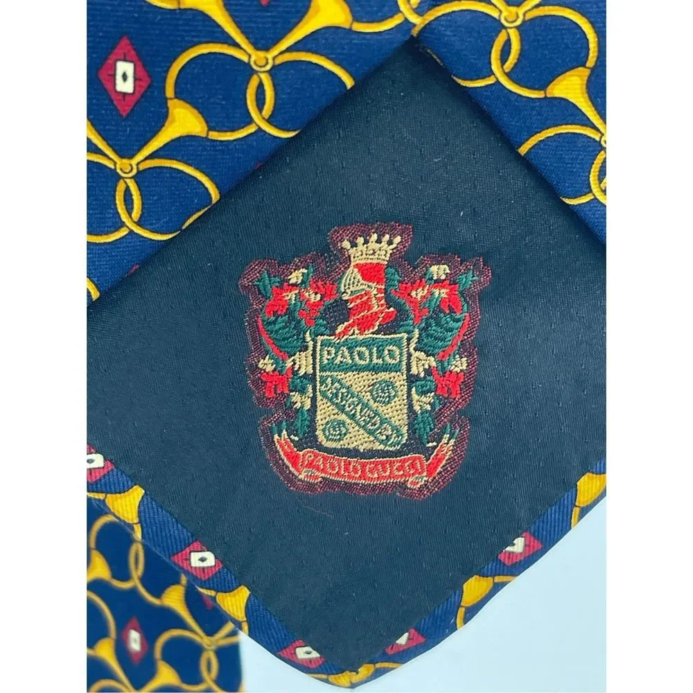 Paolo‎ Gucci Tie Silk Men Blue Gold Horns